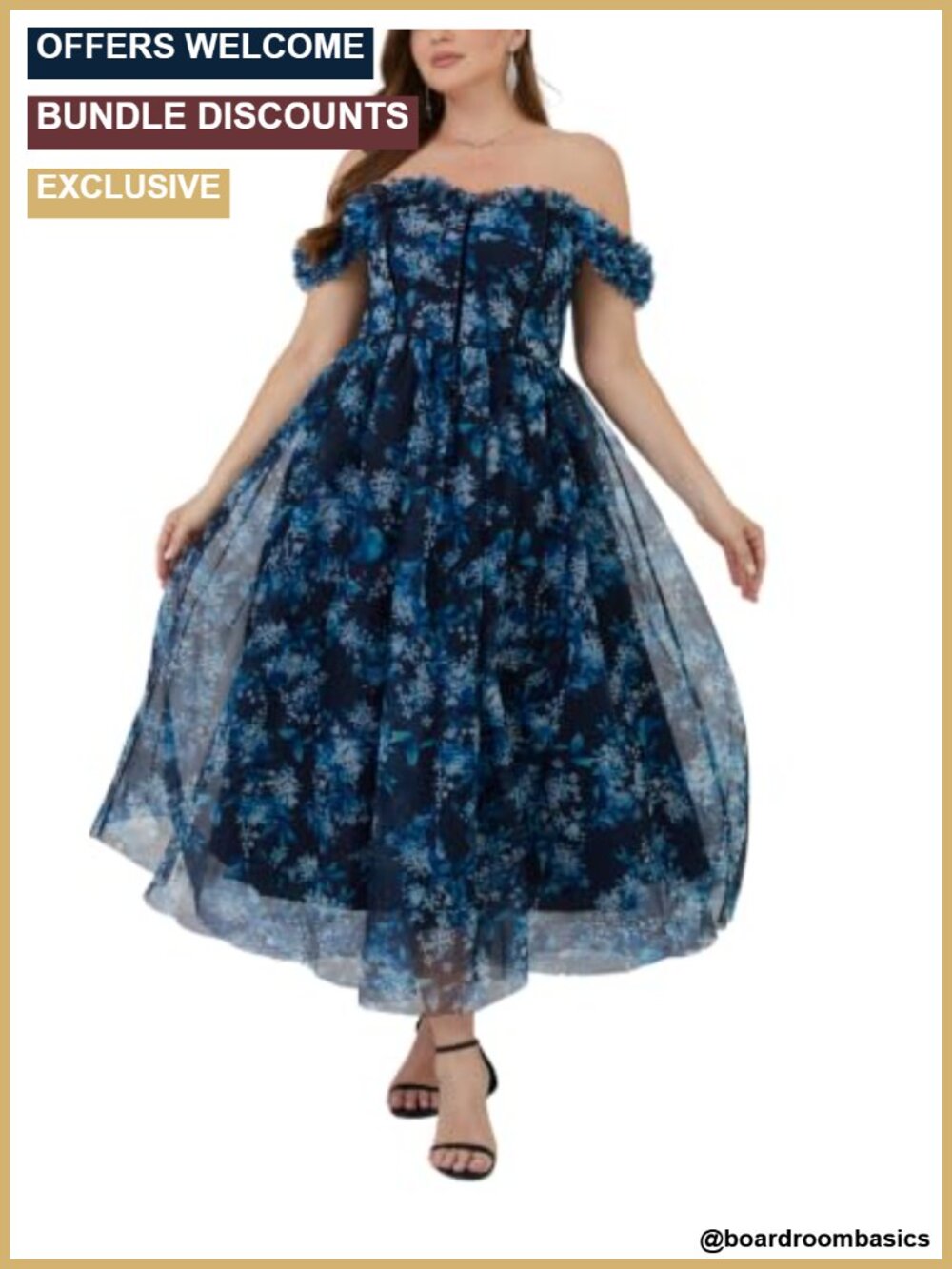 Plus Size Floral Tulle Formal Midi Dress with Slit